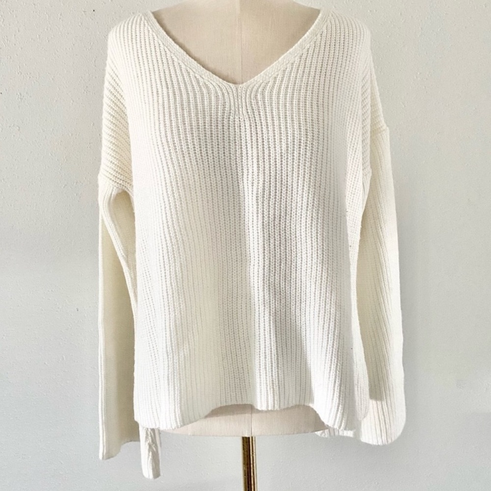 TOPSHOP Women's Cream Lattice Back Boxy Knit Long Bell Sleeve Sweater - Picture 3 of 3